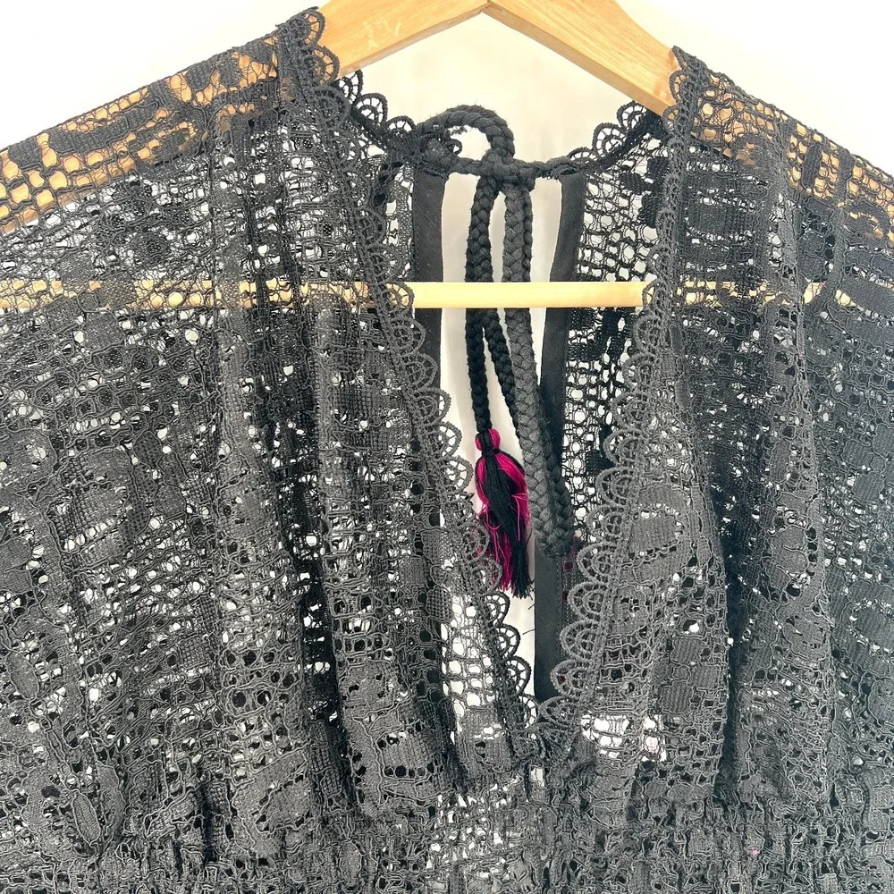 whimsigoth lace‎ poncho style swim cover-up tropical resort black beach pool S